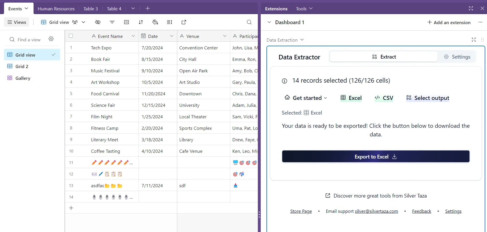 Airtable Data Extraction Excel export