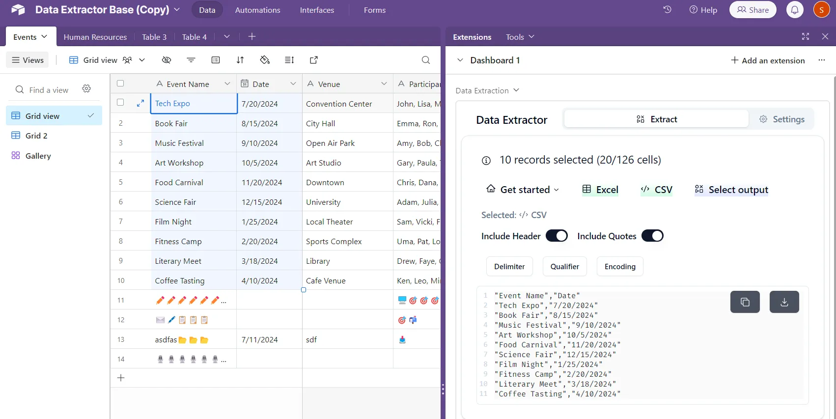 Airtable Data Extraction partial extraction