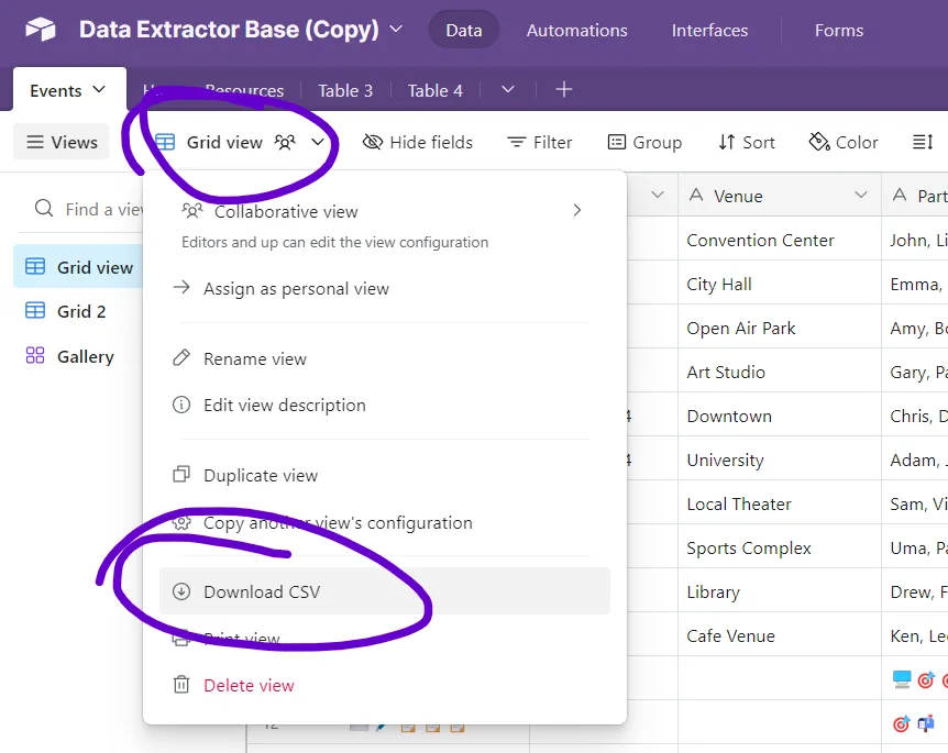 Airtable native export to CSV