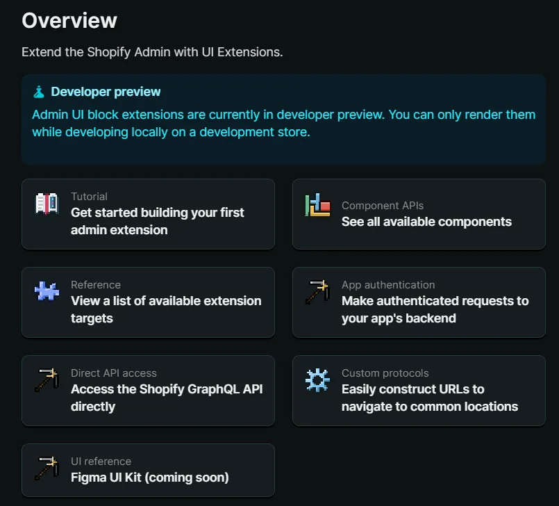 Shopify&#x27;s Admin Extension Docs Page