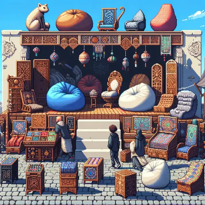 Pixel art depicting a niche furniture market